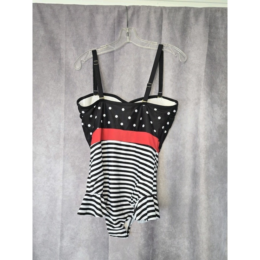 ModCloth BLACK POLKA DOT Katie Polka-Dot Bandeau One-Piece Swimsuit, US XL - Picture 7 of 12